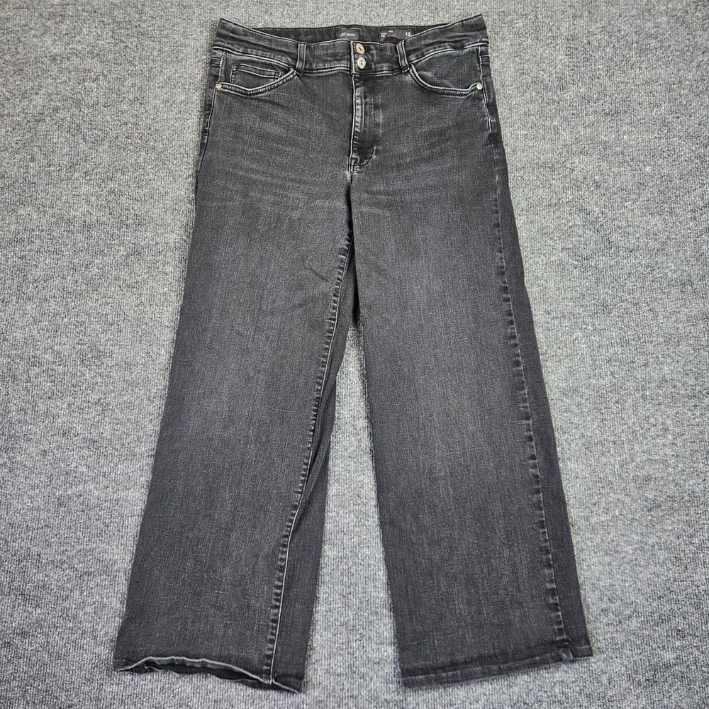 J Jill Denim High Rise Full Leg Jeans Womens 12 Dark Wash Black Wide Leg Stretch